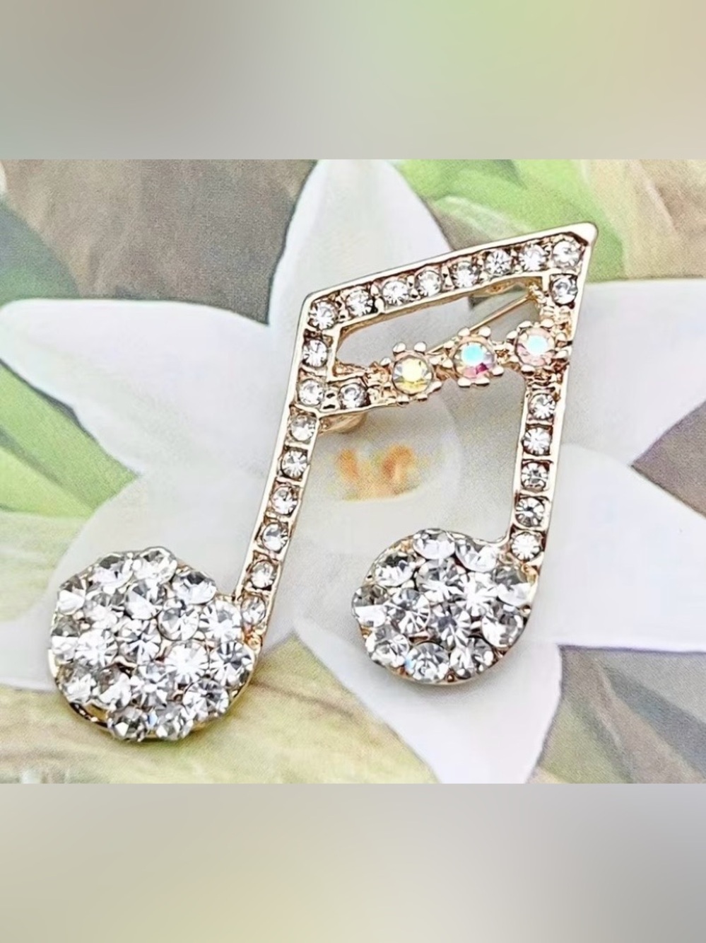 Crystal Music Note Brooch - Clear Rhinestone - Picture 2 of 5